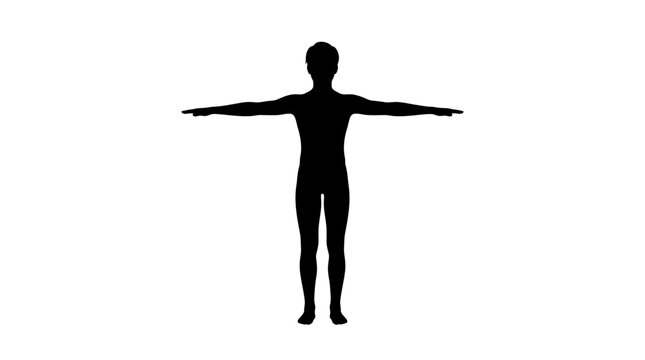 Human body silhouette vector illustration featuring a person standing in a classic t-pose formation with arms stretched outwards against a clean white background for modern design and professional gra