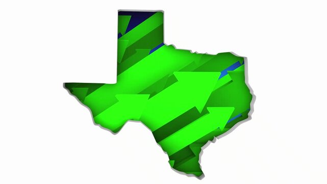 Texas TX State Map Arrows Increase Up On the Rise Growth Data 3d Animation
