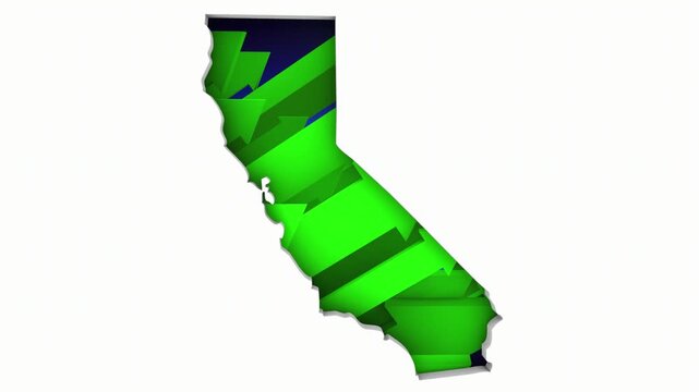 California CA State Map Arrows Increase Up On the Rise Growth Data 3d Animation