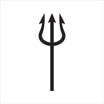 Trident vector icon, black devil pitchfork silhouette, nautical neptune spear symbol, mythological weapon graphic isolated on White Background Single Editable icon