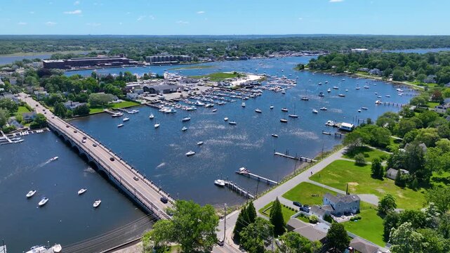 Barrington Yacht Club aerial view at Tyler Point in town of Barrington, Rhode Island RI, USA. Tyler Point located at the mouth of Palmer River into Barrington River. 