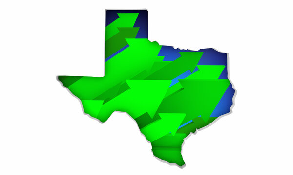 Texas TX State Map Arrows Increase Up On the Rise Growth Data 3d Illustration