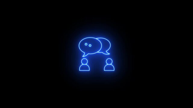 Neon glowing communication icon two people conversation speech bubbles discussion video animation. Neon Two people talk icon motion animation. lighting two people in discussion a chat bubble animation