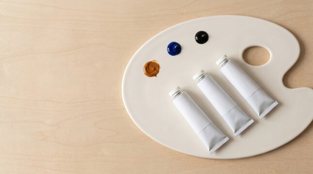 Art Paint Palette with Tubes, Acrylic Colors and Brush Preparation for Creation