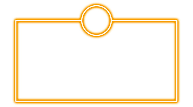 Orange Glowing Neon Rectangular Frame with Top Circular Notch Accent Graphic Element Isolated on Transparent Background