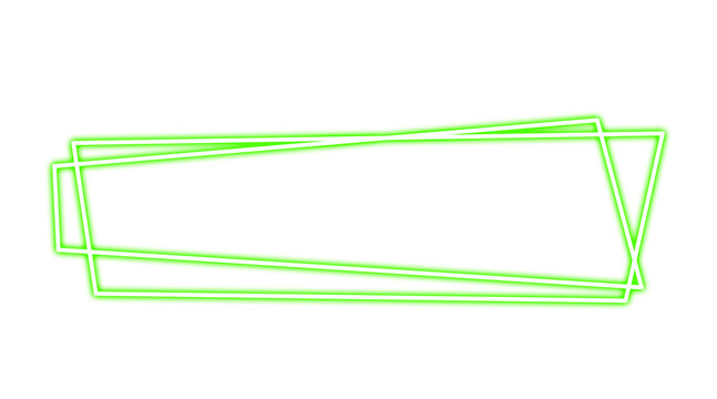 Green Glowing Neon Asymmetric Double Parallelogram Slanted Banner Frame Graphic Element Isolated on Transparent Background