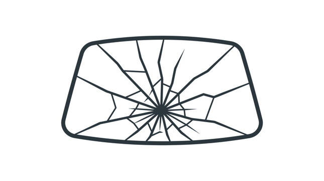 Broken car windshield icon with cracks in a flat style.