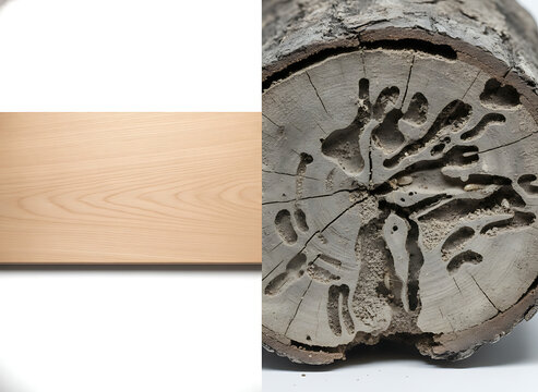 Comparing a Clean Healthy Wooden Board against a Cross Section