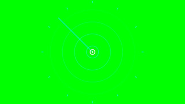 Minimalist digital radar scope interface on a bright green background screen