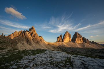 Breathtaking landscape of Dolomite peaks during golden hour. Ideal for travel, nature, and adventure themes. © marcodenaro