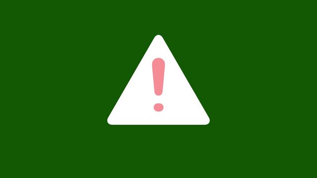warning sign with exclamation mark on a green background, conveying caution and alert. Danger road warning sign. 4k video.