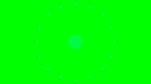 Abstract circular geometric pattern with glowing dots on a green background