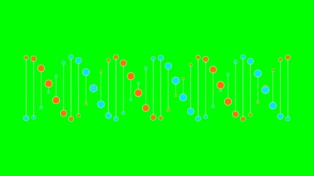 A stylized digital illustration of a dna double helix on a green background