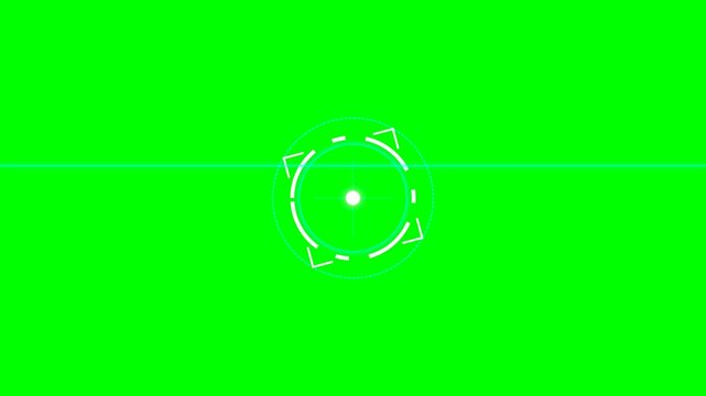 Futuristic digital circular target reticle overlay on a vibrant green screen