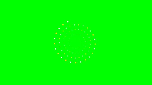 A circular spiral pattern formed by small glowing dots on a green background