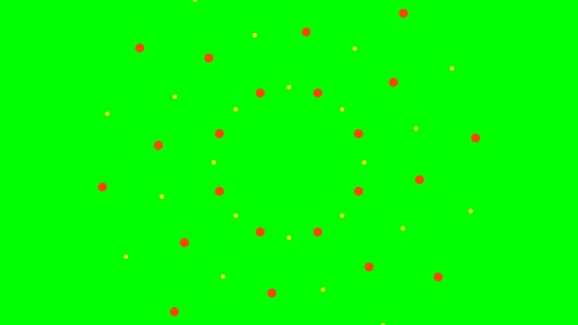 Abstract circular pattern with orange and yellow dots on a green background