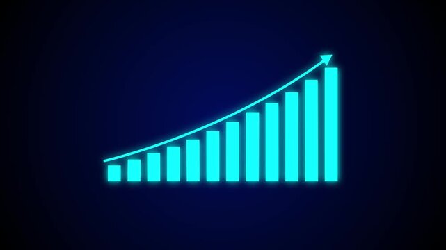 Business growth concept in graph chart animation. growing business concept. Clean Hi-tech style technology chart with a grid. Upward trend business growth animation.