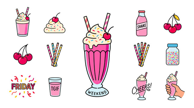 Sweet Pink Milkshakes and Cherries Collection