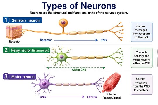 Types of Neurons: Sensory, Relay and Motor Neurons