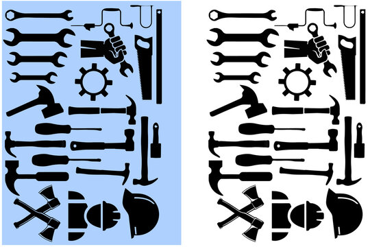 3D Vector Illustration of a Black Repair Tool Set with Kanji Symbols, Business Icons, Web Design Elements, Signs and Patterns