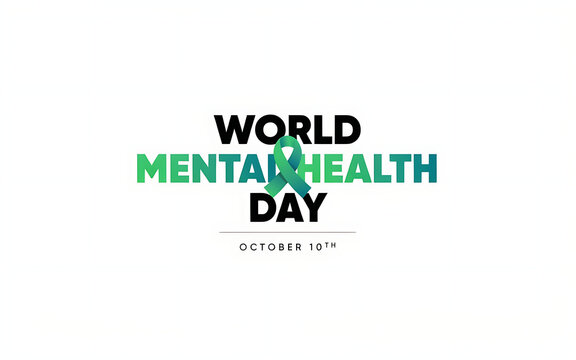 World mental health day awareness ribbon with text on a white background