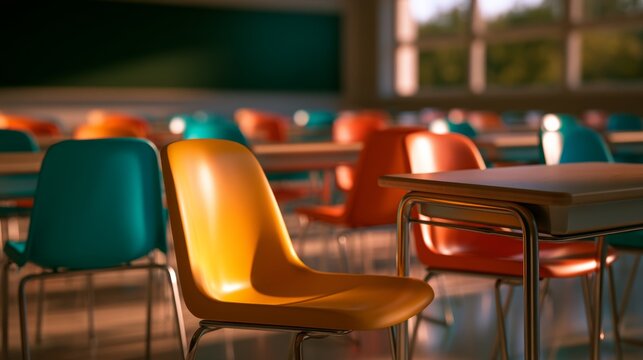 Empty classroom ready for student education and learning