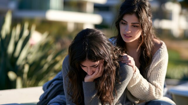 Woman comforting crying friend showing support and empathy