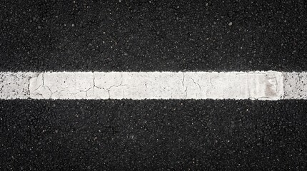 Fototapeta premium Abstract background of a weathered white road marking line on dark asphalt pavement