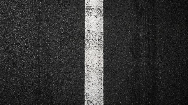 Abstract background of a single white line on black asphalt road surface