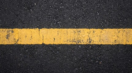 Fototapeta premium Worn yellow dividing line on black asphalt road surface texture