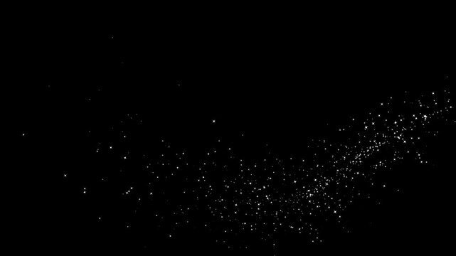 white glowing fairy sparkle line burst,  shining particles stars line magic dust, twinkling white glowing star with sparkling glitter animation. fairy dust wand glitter stars trail black screen.