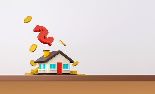 Home Loan and Property Finance Concept with House, Coins and Dollar Symbol