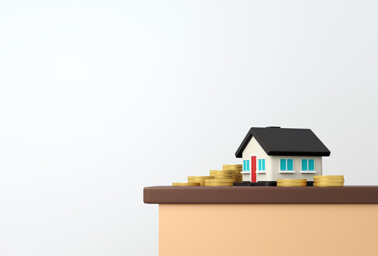 Home Loan and Property Finance Concept with House, Coins and Dollar Symbol