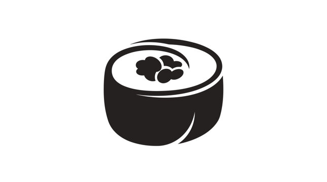 Minimalist black and white sushi roll vector icon illustration.