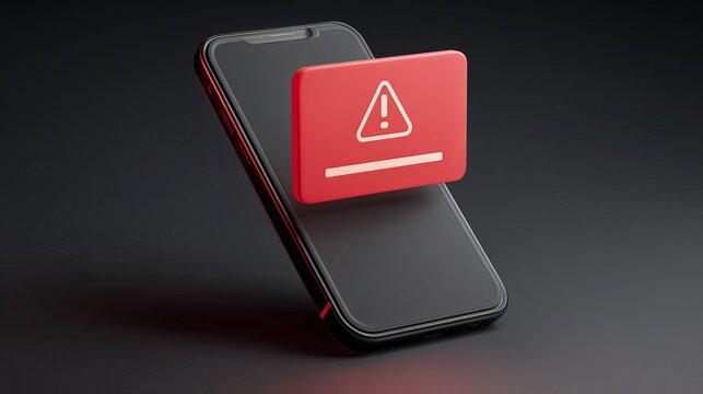 Mobile phone display showing a red warning notification icon floating above the smooth dark surface