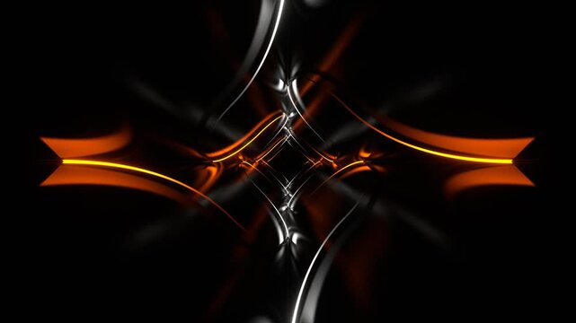 Orange and White Neon Curve Lines in Mirror Tunnel Background VJ Loop in 4K