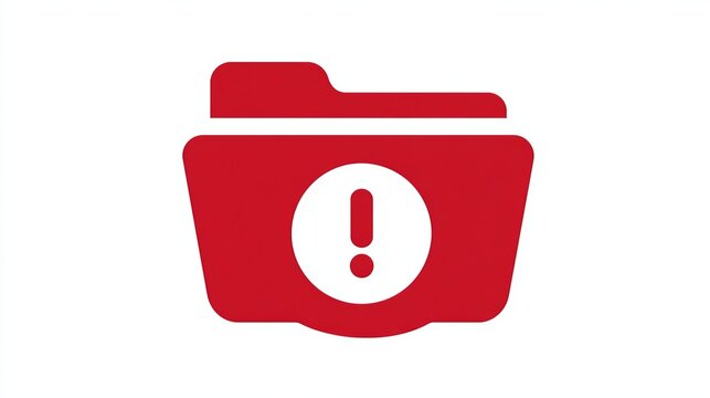 Red digital file folder icon featuring a white warning exclamation point symbol on white background