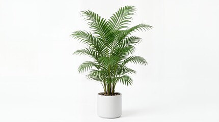 Fototapeta premium Potted Areca Palm Houseplant in White Minimalist Ceramic Pot Isolated on White Background
