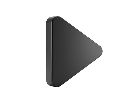 Dark gray triangular play button with beveled edges on transparent background