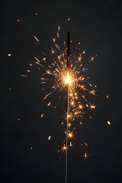 Sparkling Fireworks Bursting with Golden Sparks on Dark Night Background