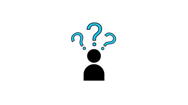 Glowing Person Silhouette Surrounded by Question Marks, Representing Confusion, Uncertainty, Curiosity, Doubt, Decision Making, Problem Solving, Mystery, and Information Search icon animation .