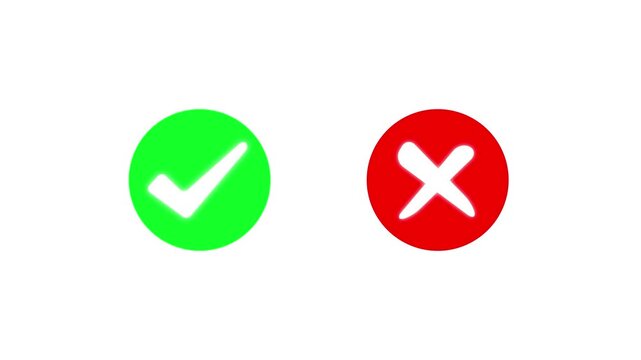 Green Check mark and Red Cross Icons Representing Approval, Rejection, Success, Failure, Correct and Incorrect Choices, Validation, Confirmation, Decision Making, and Evaluation , 4k animation .