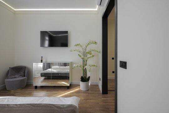 Elegant bedroom tv area in apartment