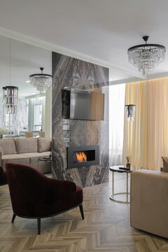 Luxury fireplace in modern apartment