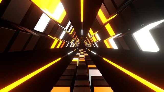Orange and White Neons in Triangular Tunnel of Squares Background VJ Loop in 4K