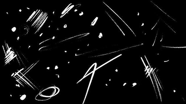 Big scratches, dots and lines on a black screen. The effect of old film, draft and retro video in 4K with alpha channel. Nostalgic mood for stories, posts and clips.
