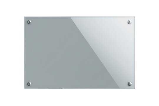 Blank horizontal translucent glass panel with four corner fasteners