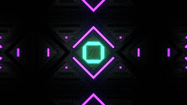 Purple and Turquoise Hieroglyph Strobe Wall Background VJ Loop in 4K