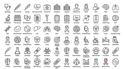 Medical and oncology vector icon set for healthcare, hospital, and cancer research design. © Designcity32