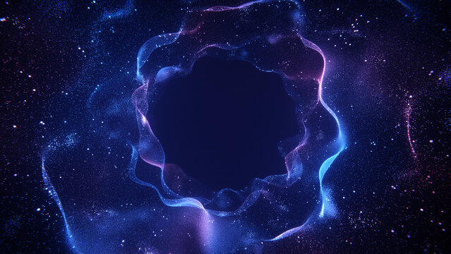 Cosmic particle ring framing a portal to digital discovery.